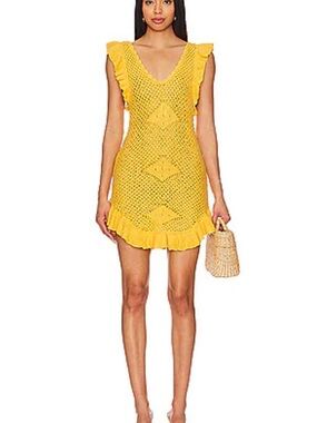 Yellow Crochet Ruffle Mini Dress